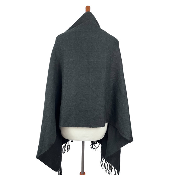 Alpine Swiss Women's Button Up Fringe Cape Long Scarf Shawl, Black, One Size - Picture 6 of 8